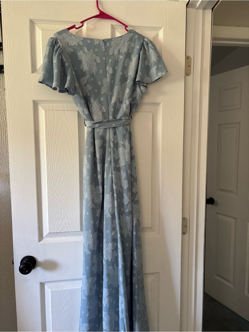 Compelling Love Light Blue Jacquard Short Sleeve Maxi Dress
